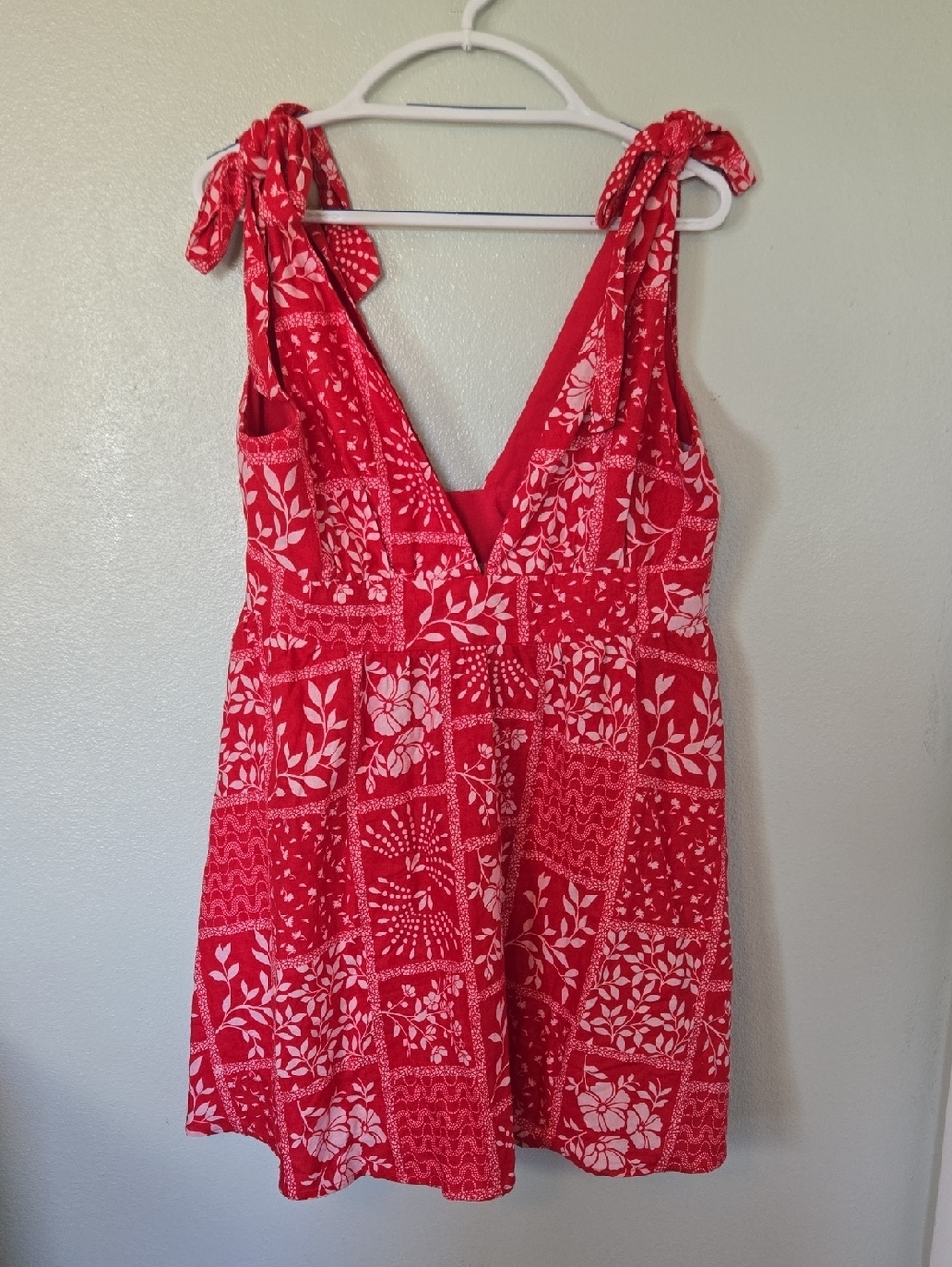 House Of Harlow | Red Floral Linen Bow Midi Dress Size Large